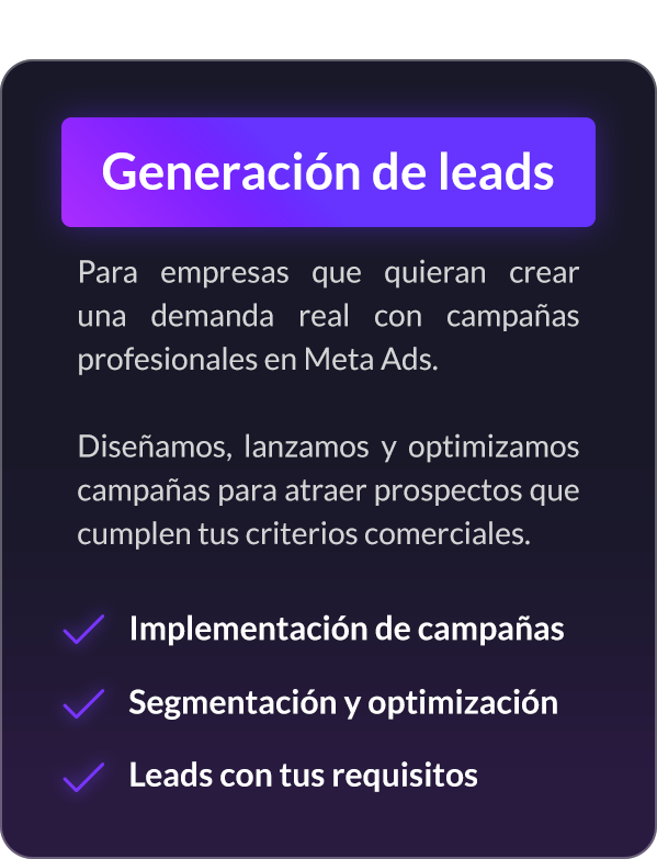 Servicio de generación de leads con campañas profesionales en Meta Ads y segmentación optimizada